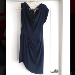 NWT Max Azria draped silk navy size S dress
